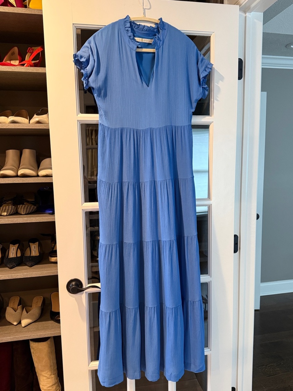 Marie Oliver Blue Tiered Ruffle-Trim Maxi Dress XS
